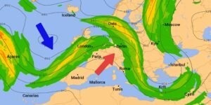 karte zeigt den Jetstream im März 2023
