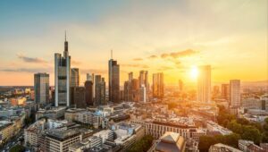 Sonne über der Frankfurter Skyline