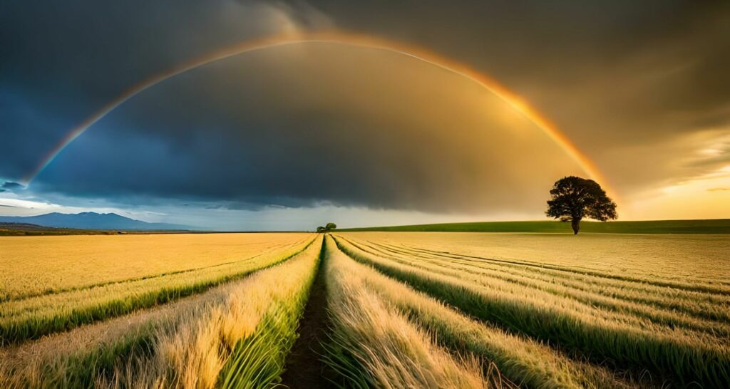 feld, regenbogen